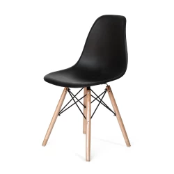 Dining chair with wooden legs and molded plastic seat