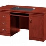 Executive wooden office desk with storage drawers and spacious work surface