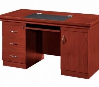 Executive wooden office desk with storage drawers and spacious work surface