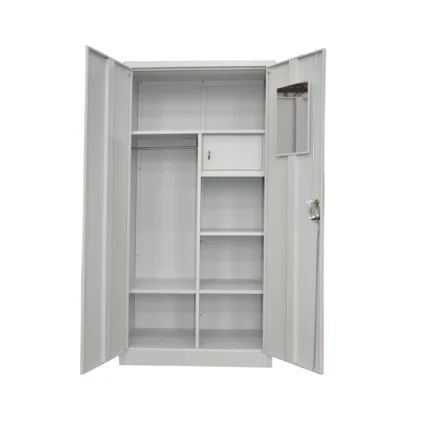 Steel clothes cabinet with mirror and durable iron construction