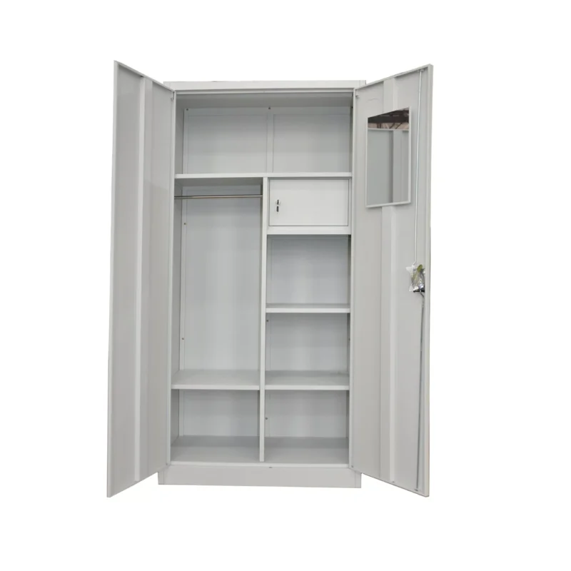 Steel clothes cabinet with mirror and durable iron construction