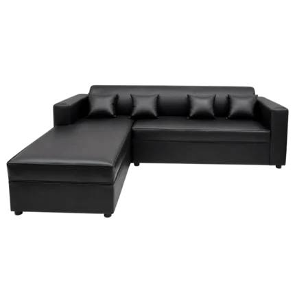 PKW01 black faux leather L-shaped sofa se