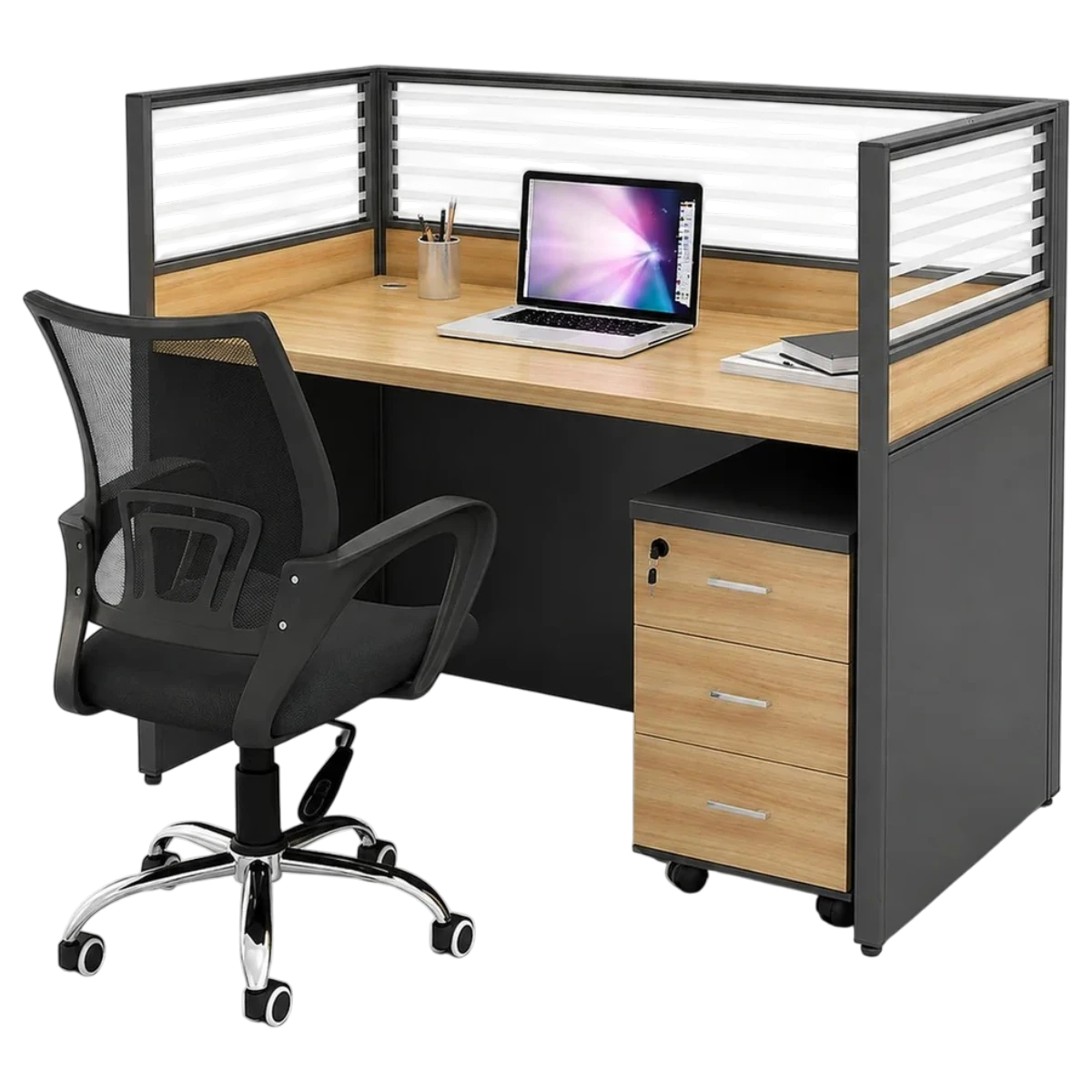 office- 1 person - workstation-raziri-office-furniture-doha-qatar (4) Single seater office workstation with pedestal