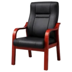 Black leather executive visitor chair with wooden frame