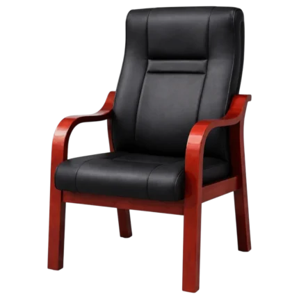 Black leather executive visitor chair with wooden frame