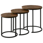 Round dark wood coffee table set of three for modern living room