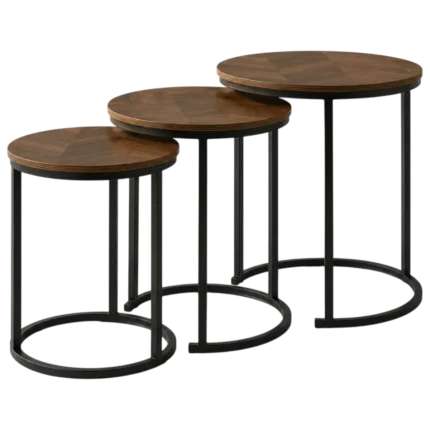 Round dark wood coffee table set of three for modern living room