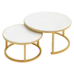 Round white marble coffee table set of two with gold finish for living room