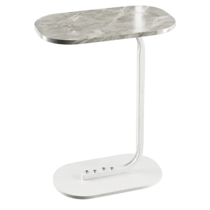 Slim metal coffee side table beside sofa for coffee, drinks, books, and essentials
