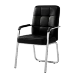 Black leather guest conference chair for office meeting and visitor seating