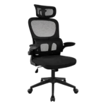 Black ergonomic mesh office chair with adjustable headrest and lumbar support