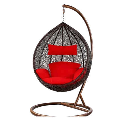 Swing chair with stand and red cushion