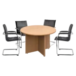 Circular office meeting table with arrowhead legs