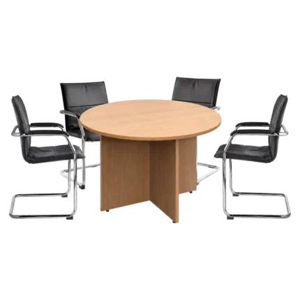 Circular office meeting table with arrowhead legs