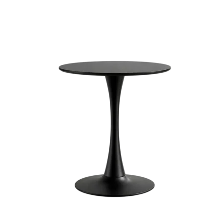 Black round pedestal dining table with tulip base