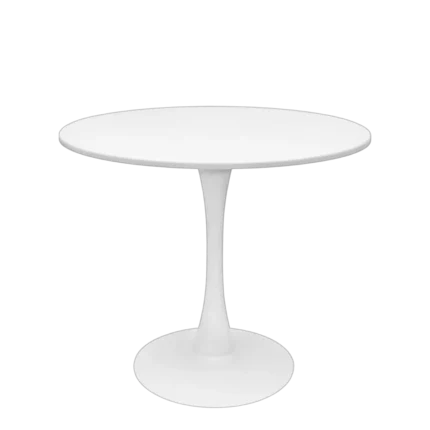 White round pedestal dining table with tulip base